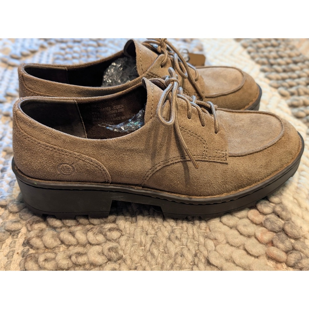 NEW Born Corby Taupe Suede Oxford Shoes Lug Sole Lace Up Tan Womens 7M - Picture 5 of 11
